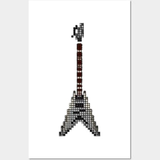 Tiled Pixel Silver King Flying V Guitar Upright Posters and Art